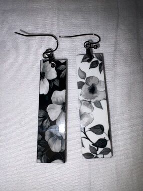 Black and white floral earrings